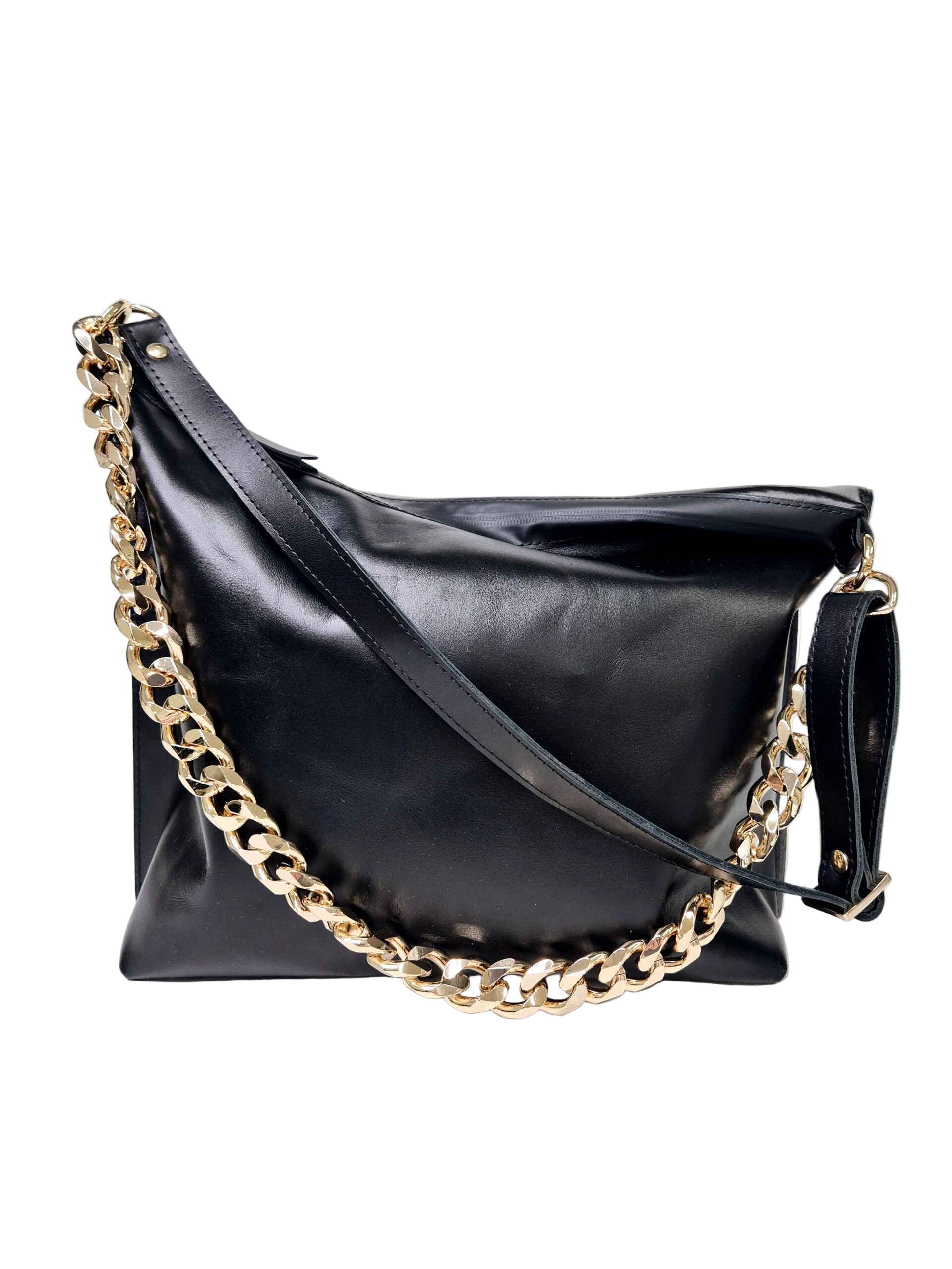 Black Leather Hobo Bag - Large