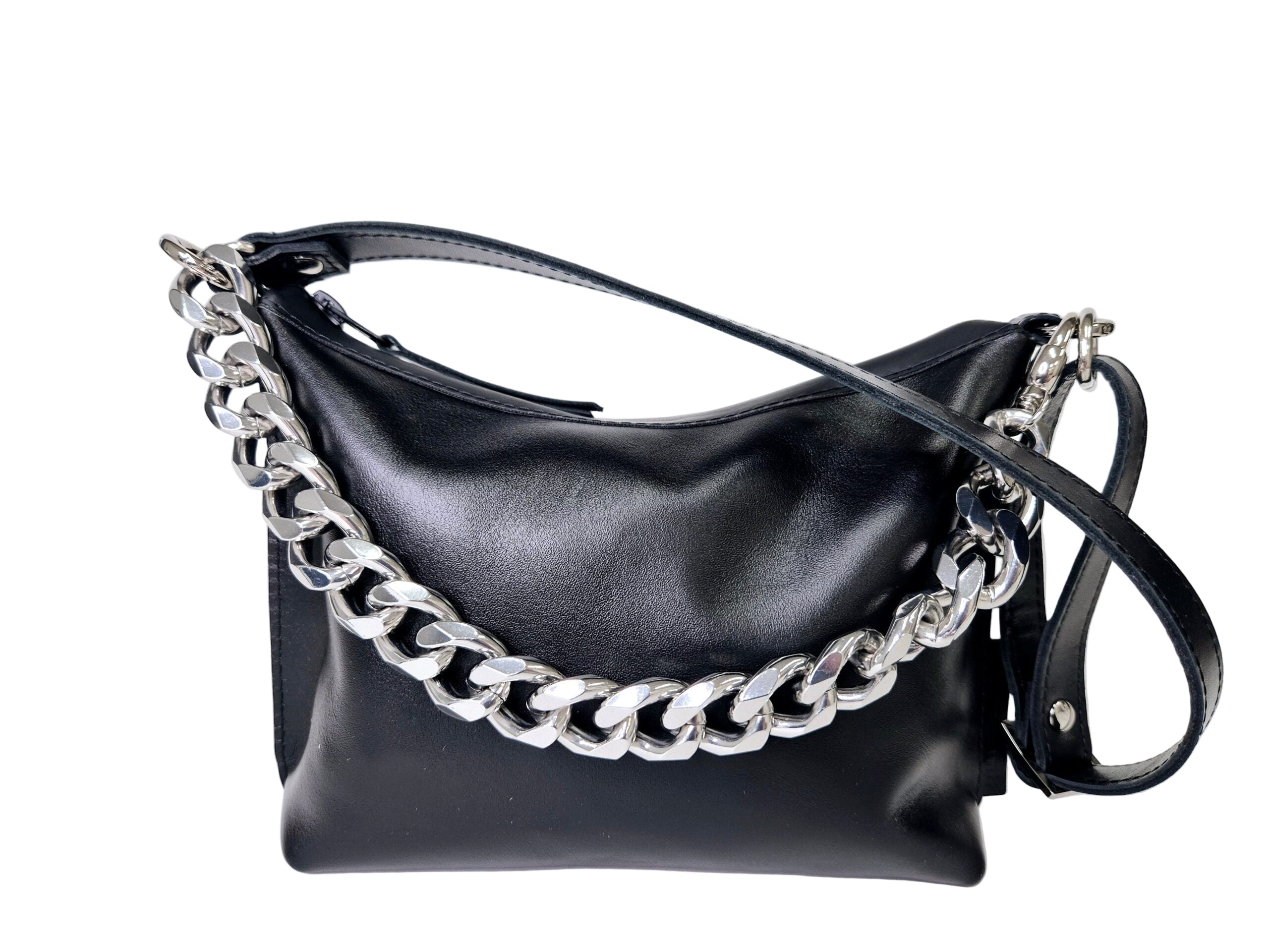 Black Leather Hobo Bag - Small