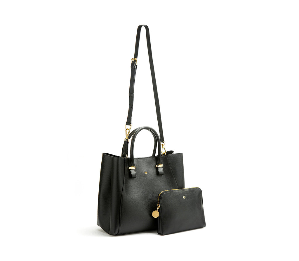 Black Vegan Leather Satchel & Make Up Pouch