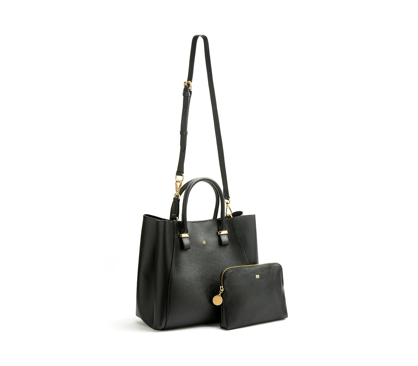 Black Vegan Leather Satchel & Make Up Pouch