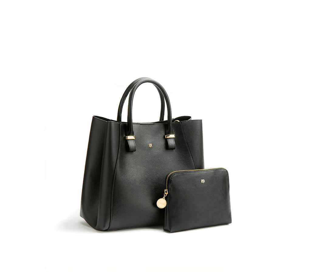 Black Vegan Leather Satchel & Make Up Pouch