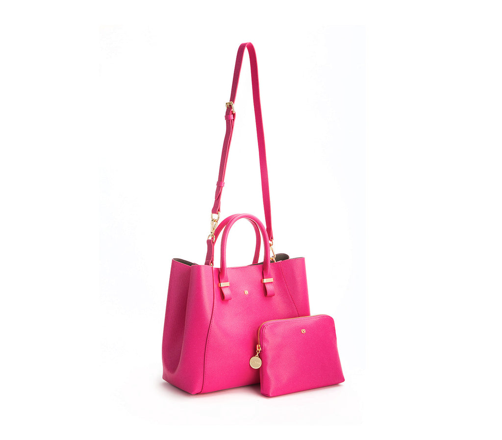 Hot Pink Vegan Leather Satchel & Make Up Pouch