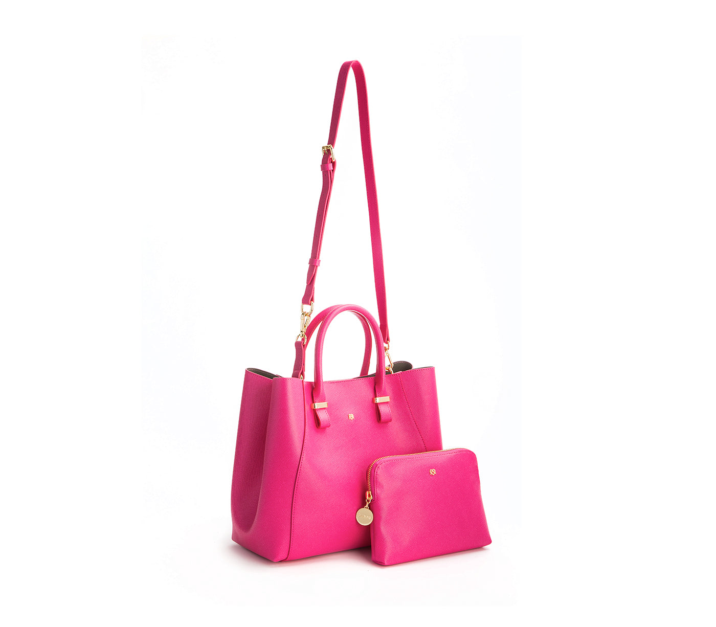 Hot Pink Vegan Leather Satchel & Make Up Pouch