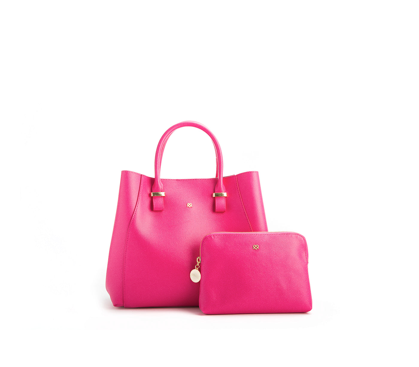 Hot Pink Vegan Leather Satchel & Make Up Pouch