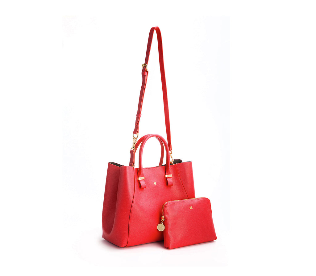 Red Vegan Leather Satchel & Make Up Pouch