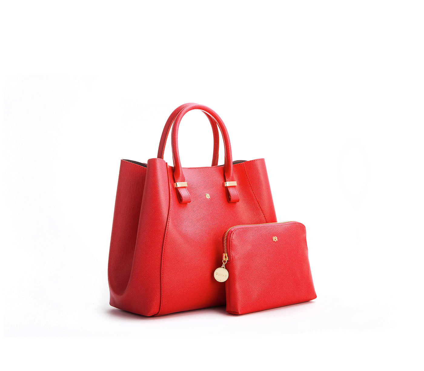 Red Vegan Leather Satchel & Make Up Pouch