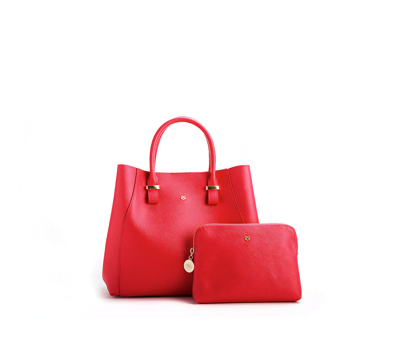 Red Vegan Leather Satchel & Make Up Pouch