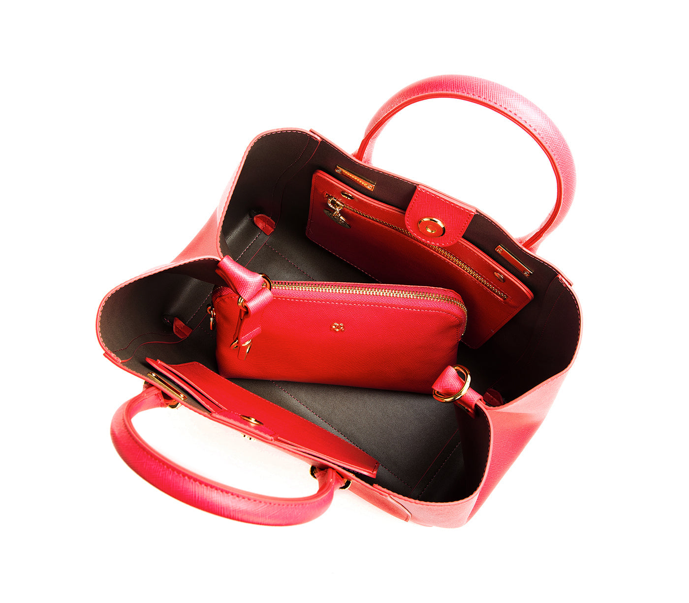 Red Vegan Leather Satchel & Make Up Pouch
