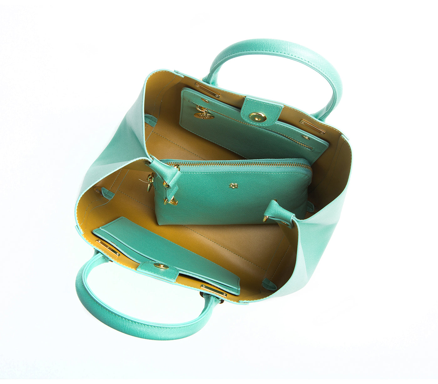 Tiffany Blue Vegan Leather Satchel & Make Up Pouch