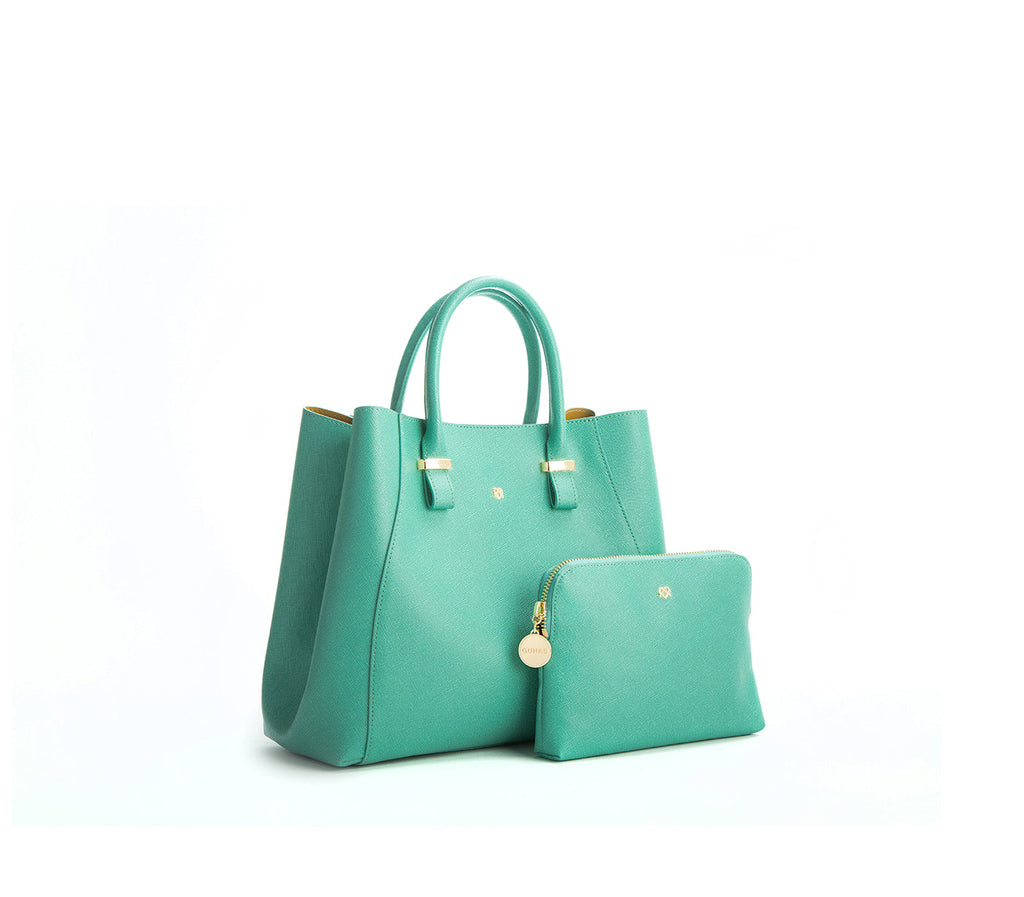 Tiffany Blue Vegan Leather Satchel & Make Up Pouch