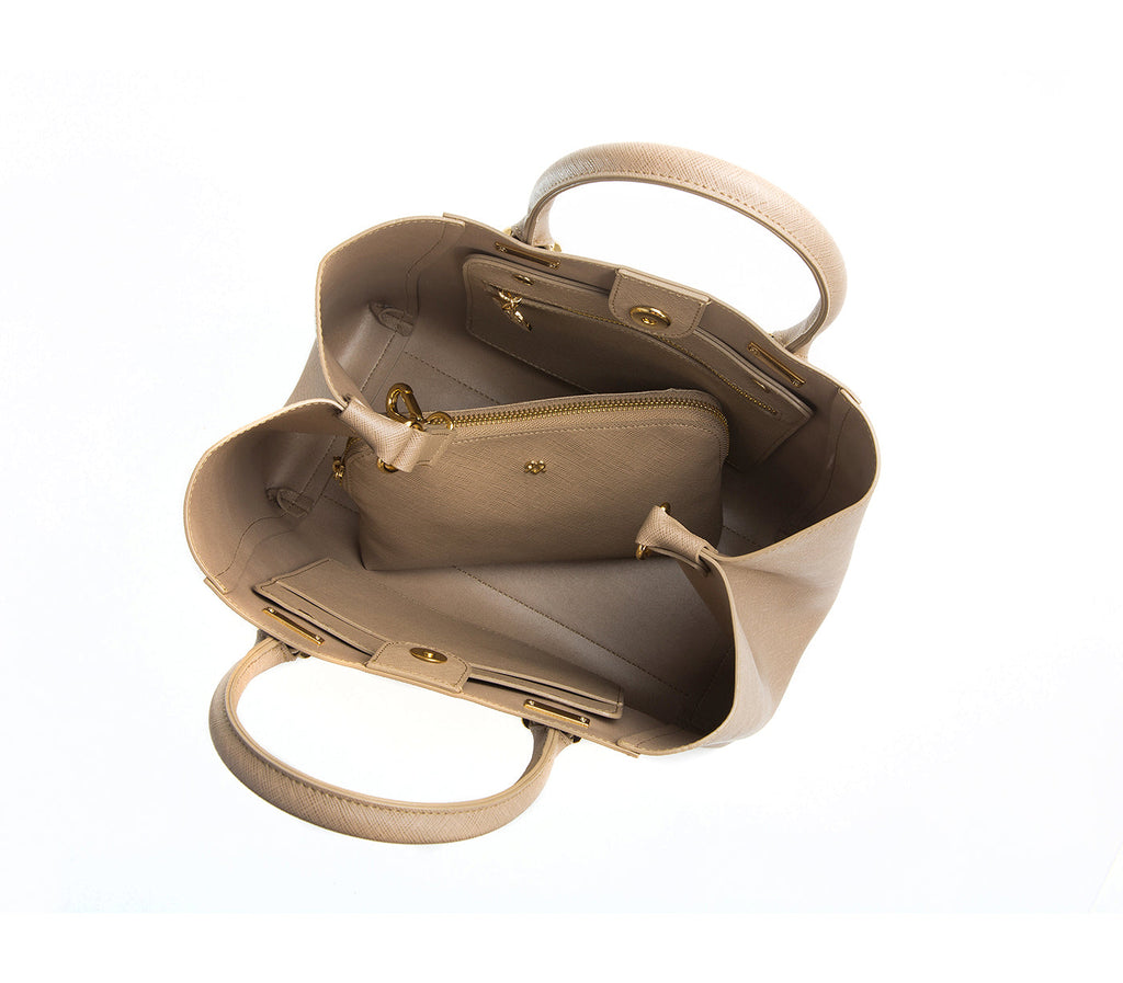 Light Brown Vegan Leather Satchel & Make Up Pouch