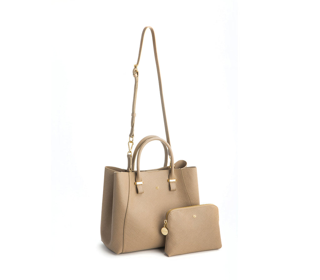 Light Brown Vegan Leather Satchel & Make Up Pouch