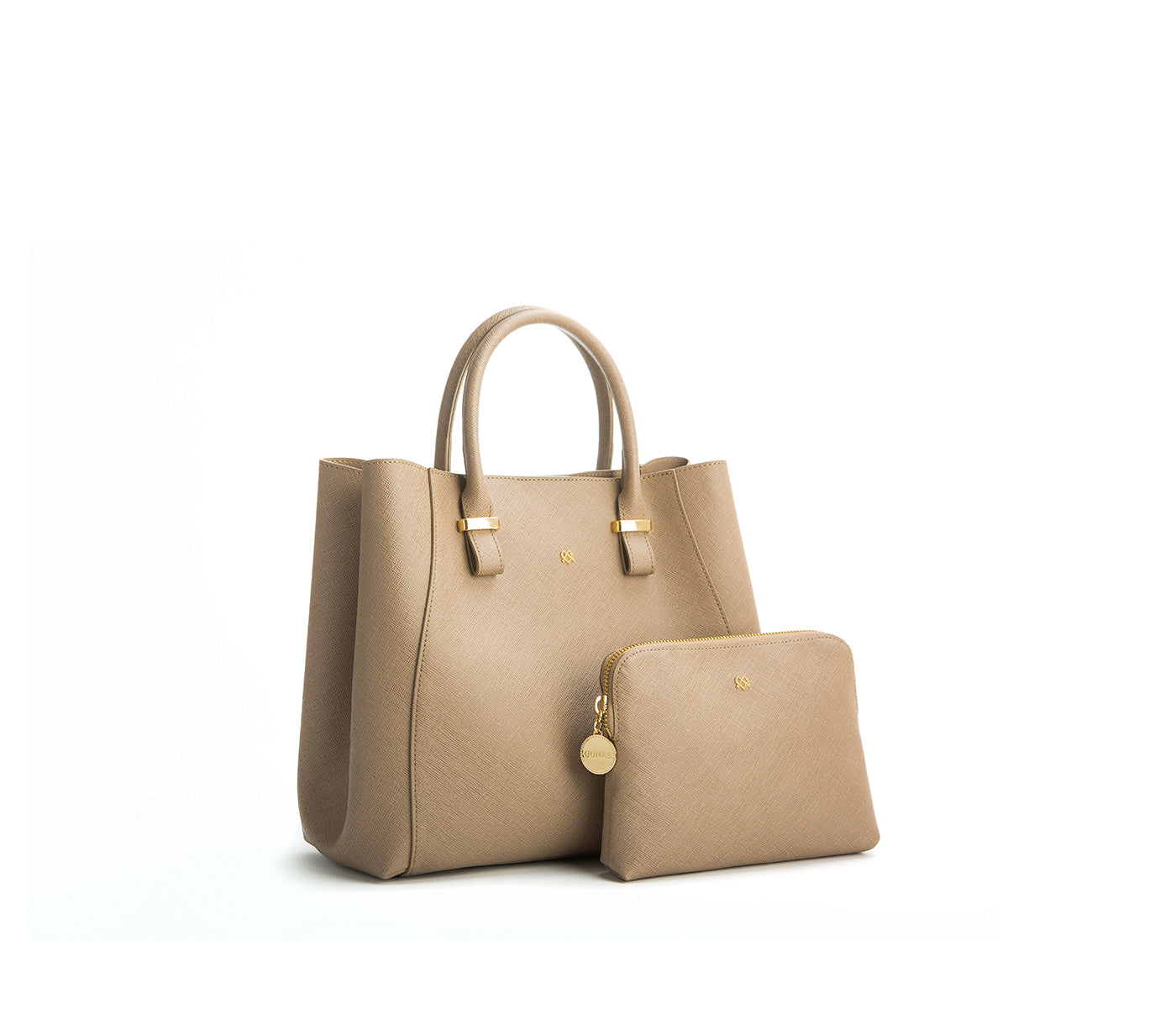 Light Brown Vegan Leather Satchel & Make Up Pouch