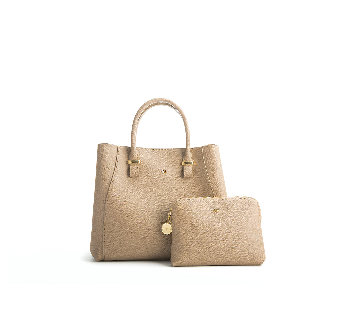 Light Brown Vegan Leather Satchel & Make Up Pouch