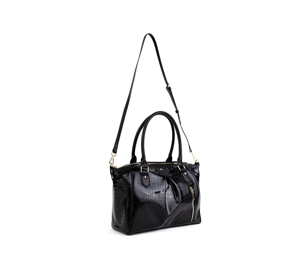 Black Croc Vegan Shoulder Bag