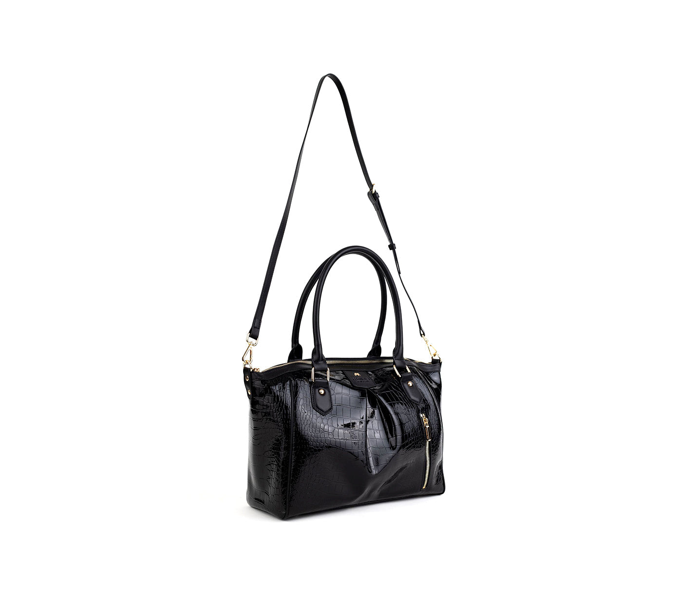 Black Croc Vegan Shoulder Bag