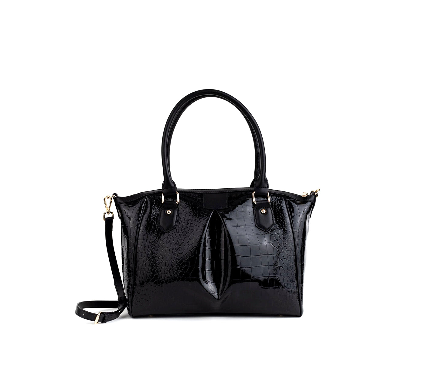 Black Croc Vegan Shoulder Bag