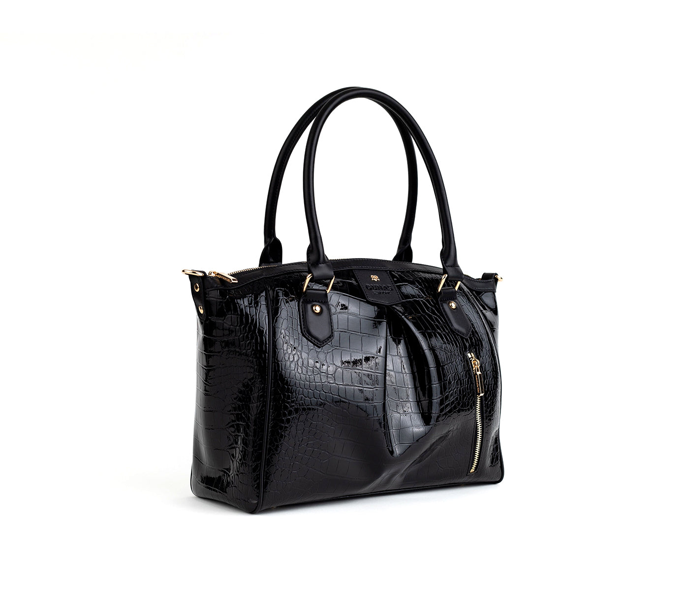Black Croc Vegan Shoulder Bag