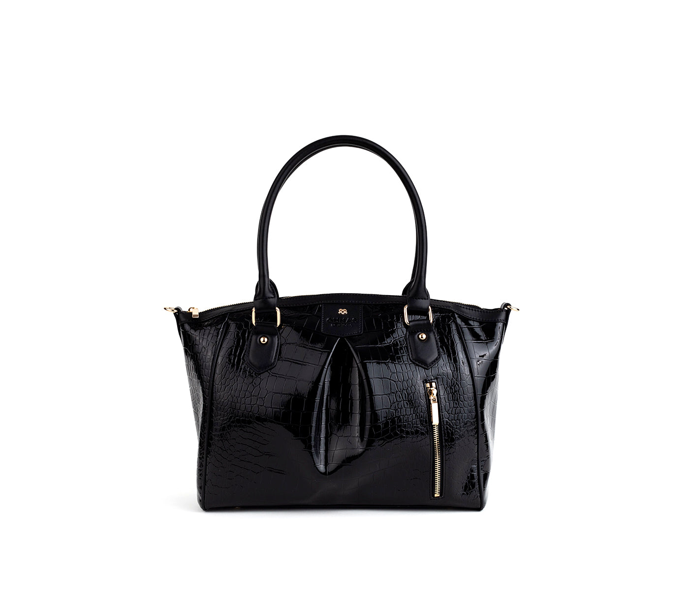 Black Croc Vegan Shoulder Bag
