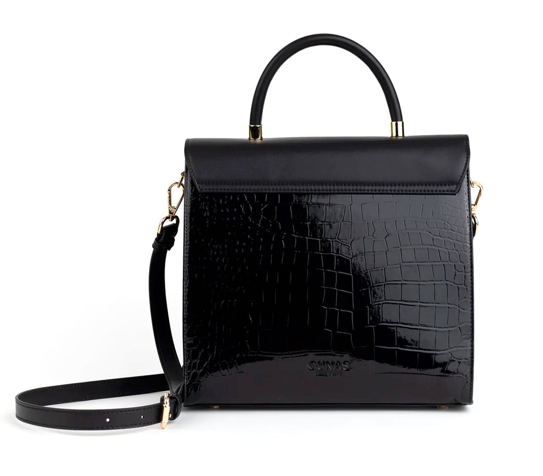 Black Vegan Leather Croc Satchel