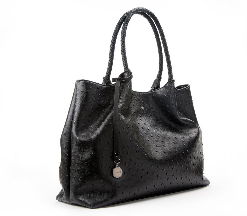 Black Vegan Leather Shopper Tote Bag