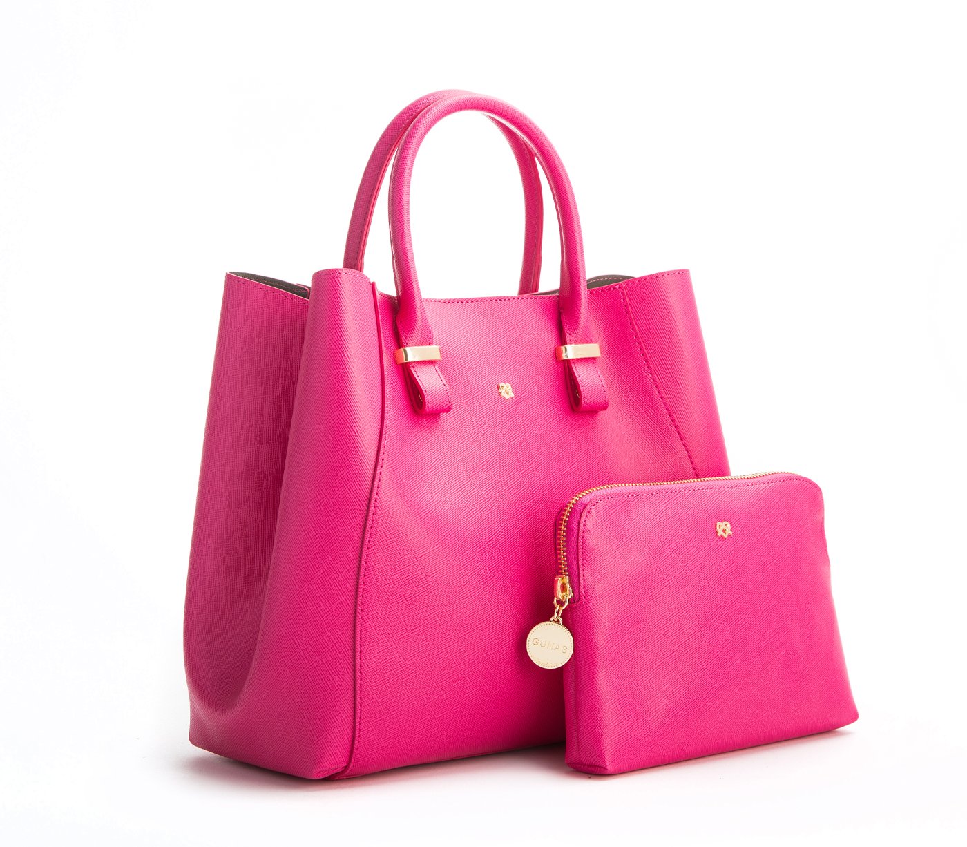 Hot Pink Vegan Leather Satchel & Make Up Pouch