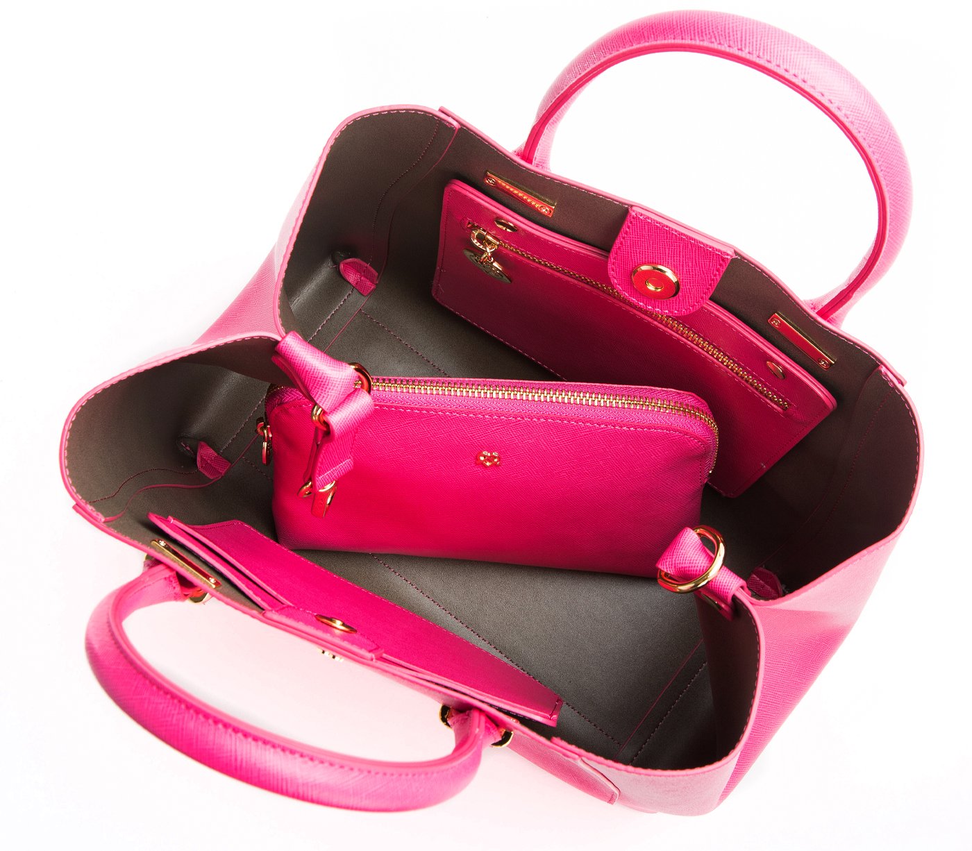 Hot Pink Vegan Leather Satchel & Make Up Pouch